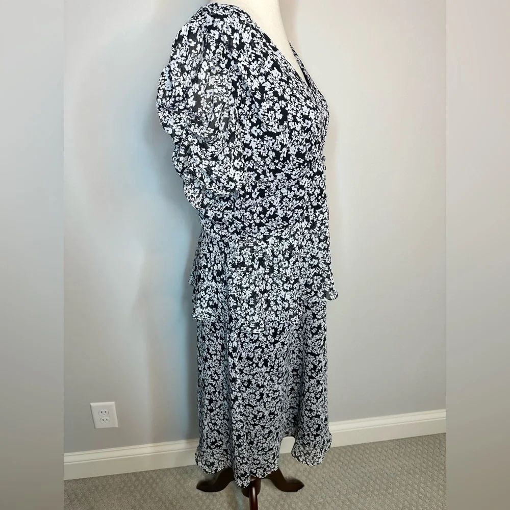 Sz 10 Karl Lagerfeld Paris floral midi Chiffon Ruffled Fit & Flare Dress - Picture 5 of 11